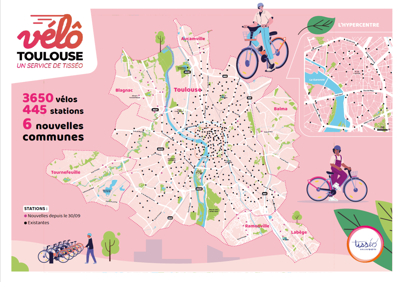 Carte des stations du réseau vélôToulouse en septembre 2025 (Agrandir l'image - fenêtre modale)