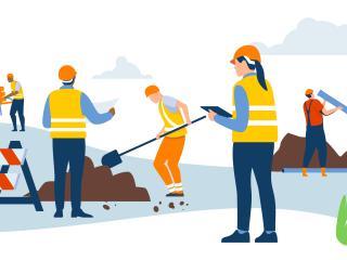 Une image montre des ouvriers et des ingénieurs préparer un chantier (Agrandir l'image - fenêtre modale)